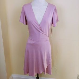 Design Lab Light Pink Flutter Sleeve Wrap Dress